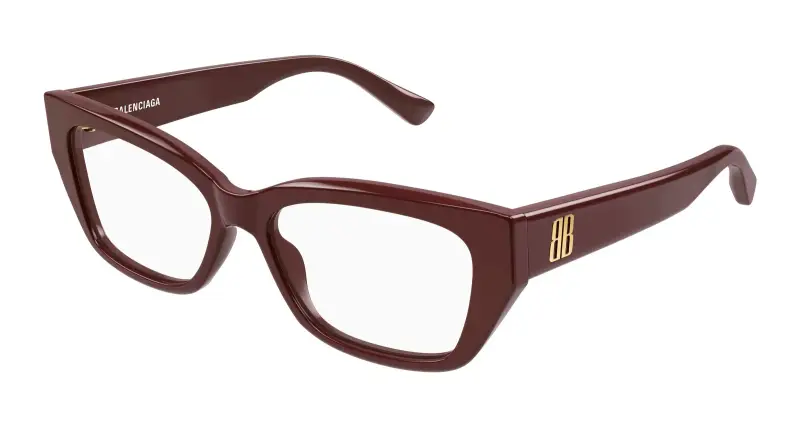 Donna Balenciaga BB0483O 003 Montature da vista Acetato Bordeaux Trasparente Squadrata