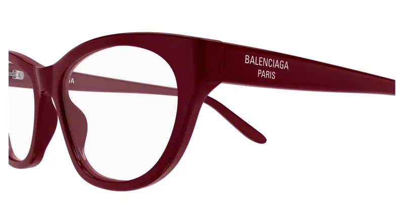 Donna Balenciaga BB0500O 006 Montature da vista Acetato Bordeaux Trasparente Cat Eye miniatura 3