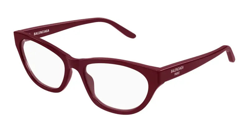 Donna Balenciaga BB0500O 006 Montature da vista Acetato Bordeaux Trasparente Cat Eye