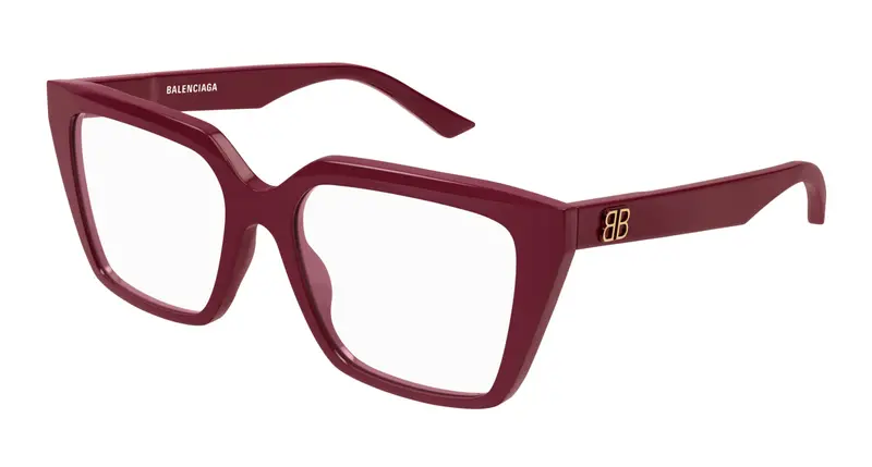 Balenciaga Donna BB0130O 012 Montature da vista Acetato Rosso Trasparente Squadrata