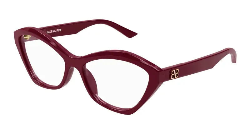 Balenciaga Donna BB0341O 006 Montature da vista Acetato Rosso Trasparente Cat Eye