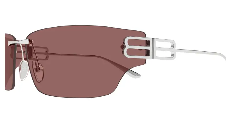 Unisex Balenciaga BB0485SA 004 Occhiali da sole Metallo Argento Rosso Squadrata miniatura 3