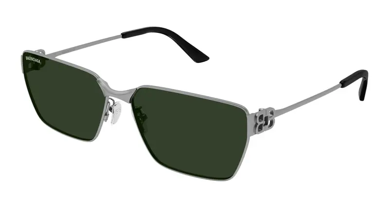 Balenciaga Unisex BB0374SK 002 Occhiali da sole Metallo Rutenio Verde Squadrata