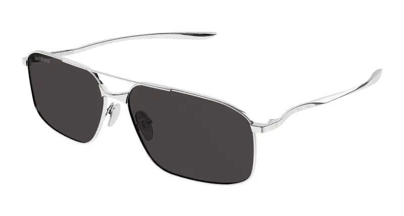 Uomo Balenciaga BB0492S 001 Occhiali da sole Metallo Argento Grigio Pilot