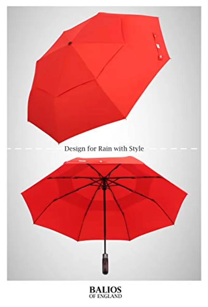 Balios - Ombrello da viaggio unisex con manico in vero legno, ad apertura e chiusura automatica; a prova di vento, a miniatura 3