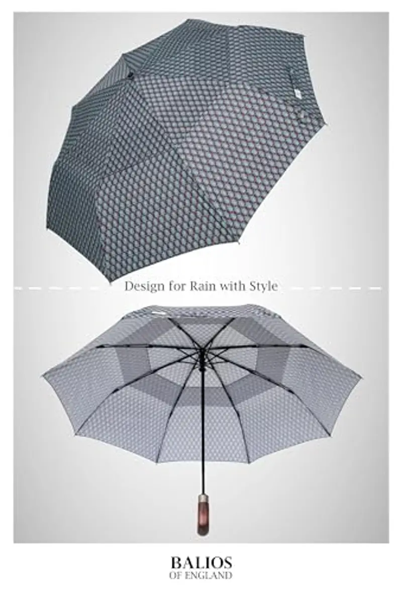 Balios Ombrello pieghevole con manico in vero legno automatico aperto vicino baldacchino ventilato, Cipresso Foglie miniatura 3