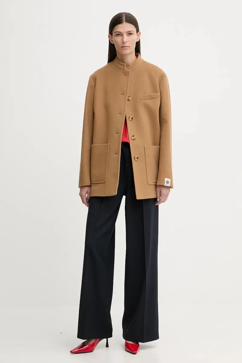 cappotto con lana colore beige WOU07G miniatura 2