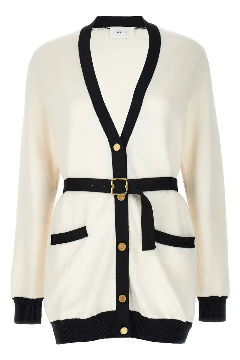 Cardigan Logo Jacquard Bianco