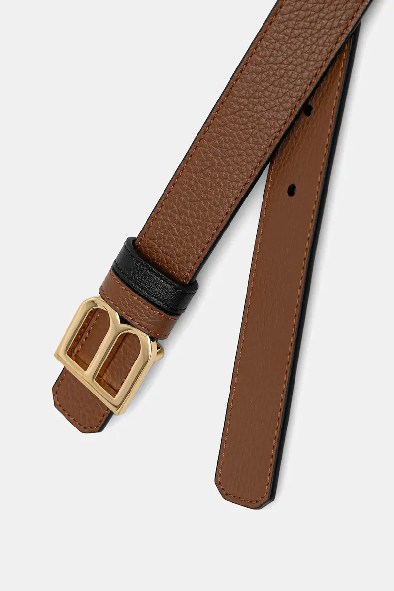 cintura in pelle bilaterale Marrone miniatura 3