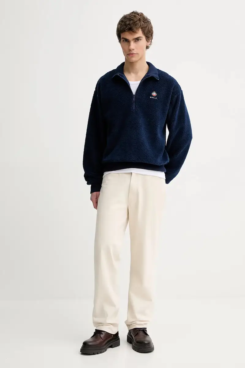 felpa con lana colore blu navy con applicazione MJE09Q miniatura 2