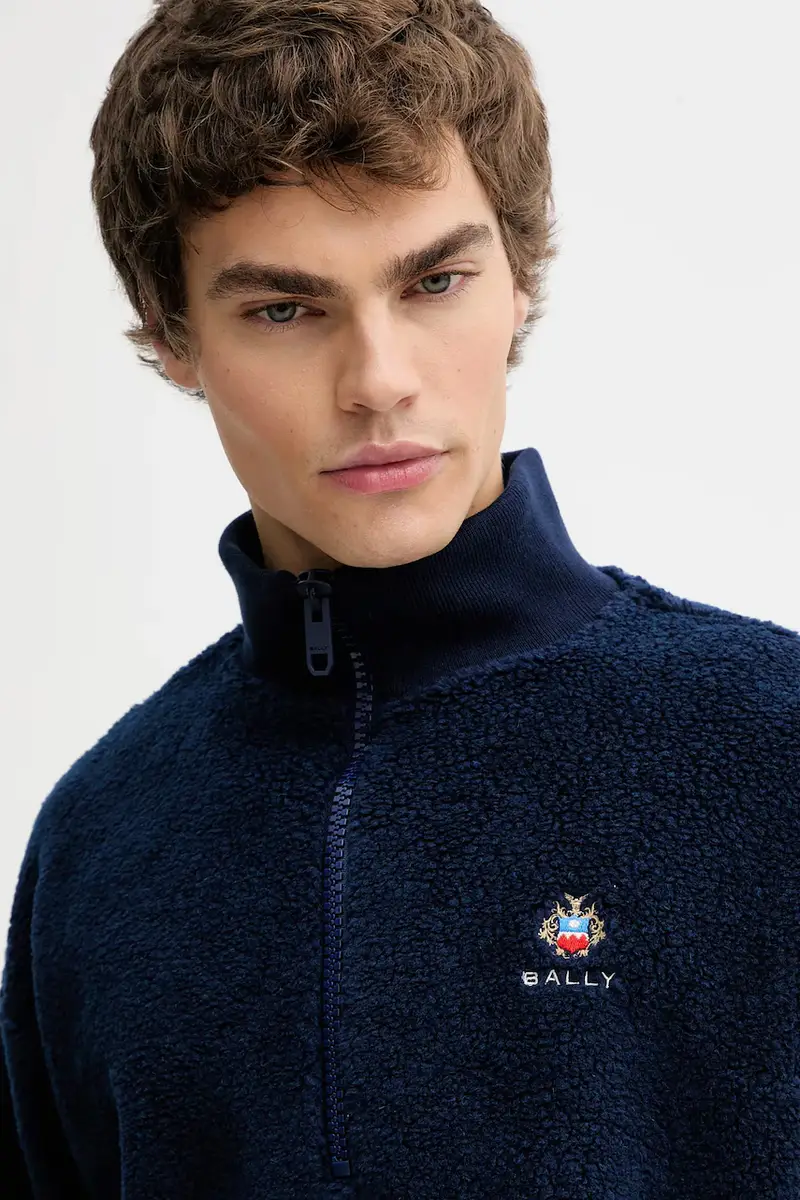 felpa con lana colore blu navy con applicazione MJE09Q miniatura 4