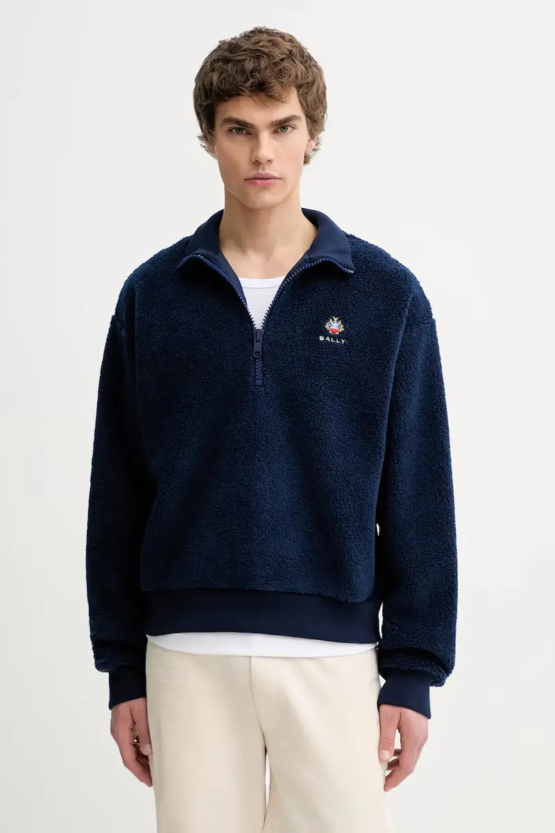 felpa con lana colore blu navy con applicazione MJE09Q