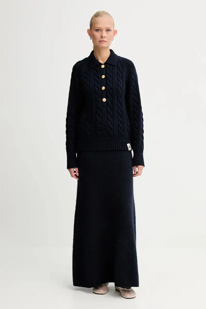 maglione in lana donna colore blu navy WKN0BG miniatura 2