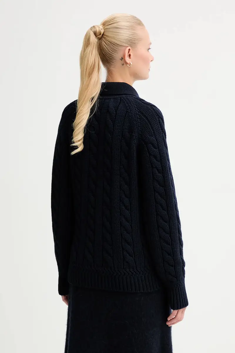 maglione in lana donna colore blu navy WKN0BG miniatura 3