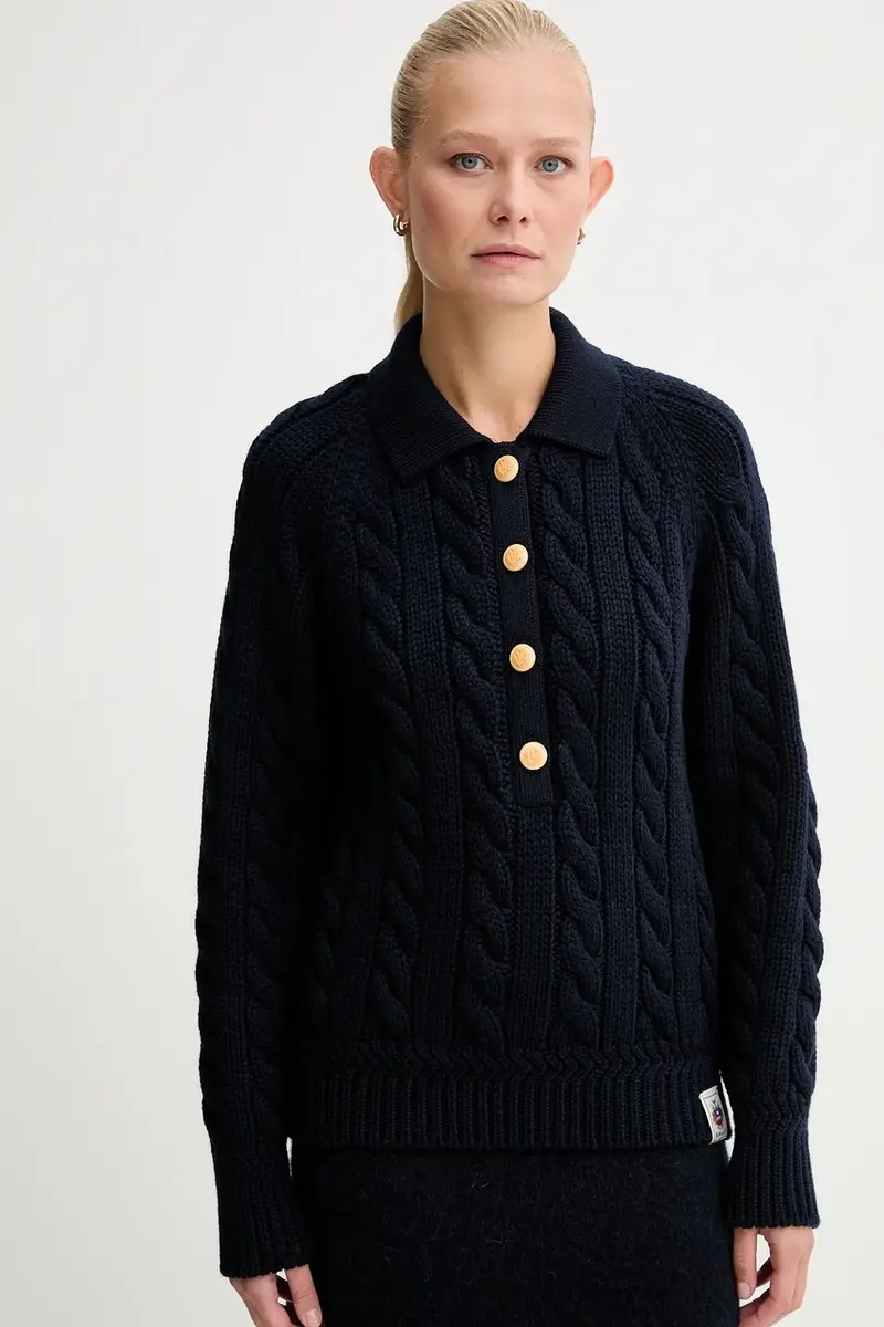 maglione in lana donna colore blu navy WKN0BG miniatura 4