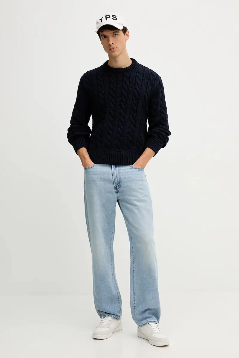 maglione in lana uomo colore blu navy MKN07V miniatura 2