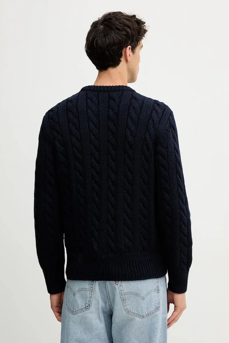 maglione in lana uomo colore blu navy MKN07V miniatura 3