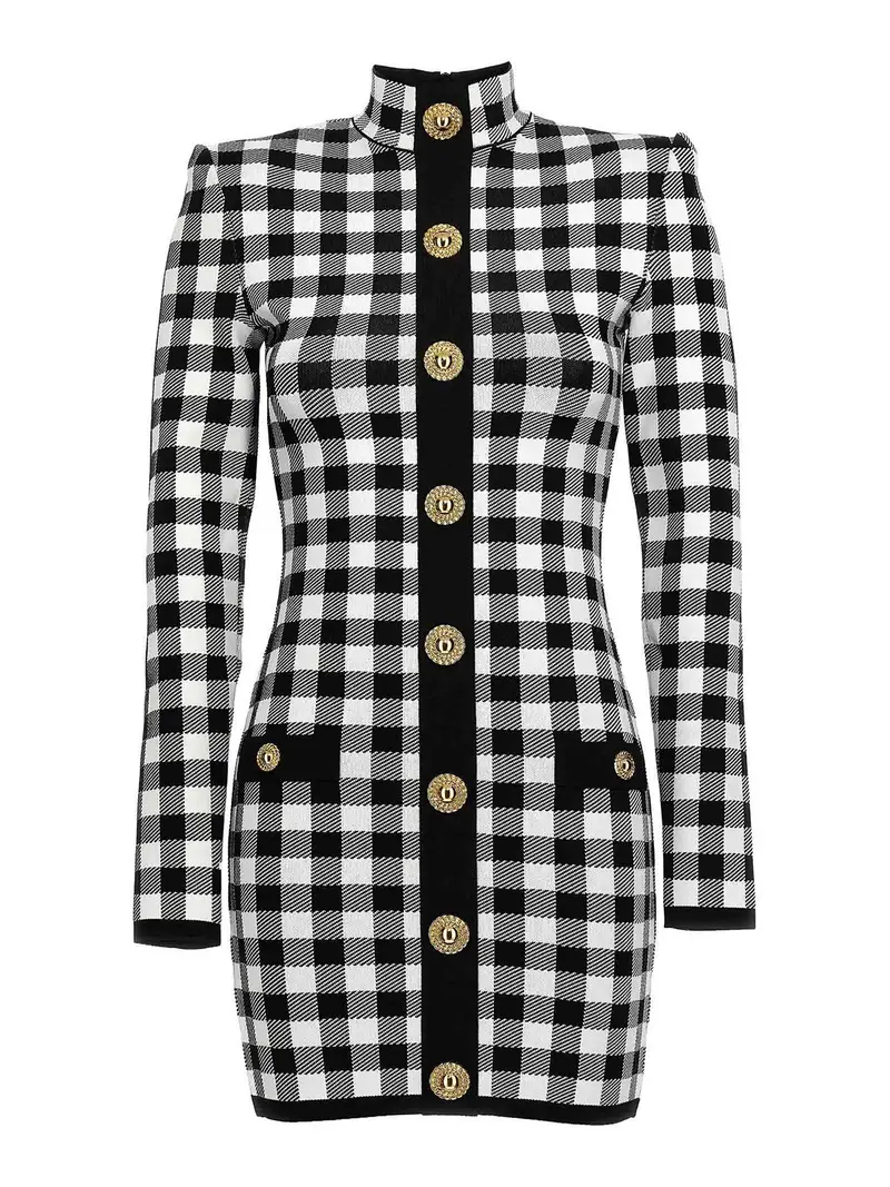 Abito in maglia Vichy Bianco