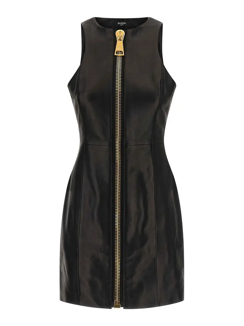 Abito in pelle con maxi zip Nero