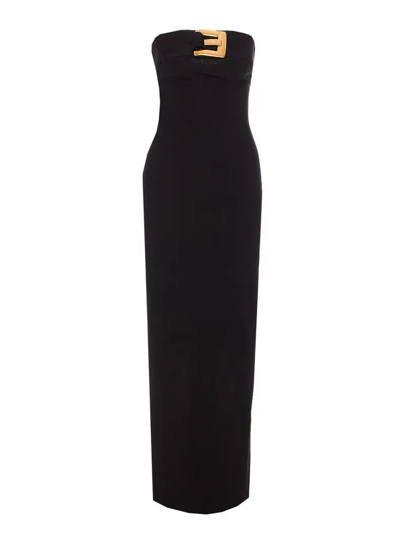 Abito lungo bustier con cintura Nero