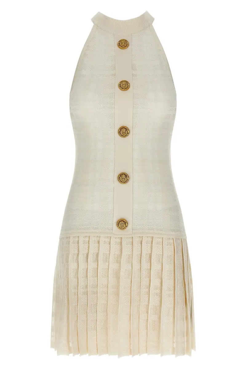 Abito Maglia Tartan Bianco