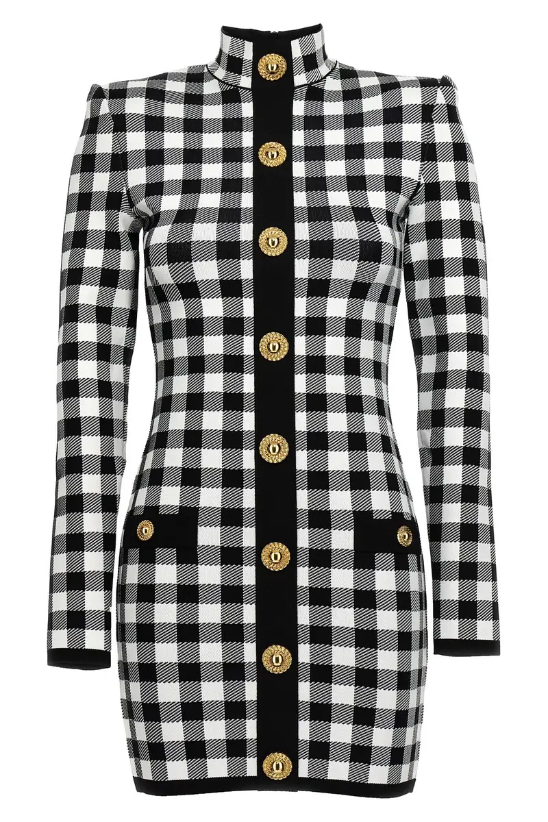 Abito Maglia Vichy Bianco