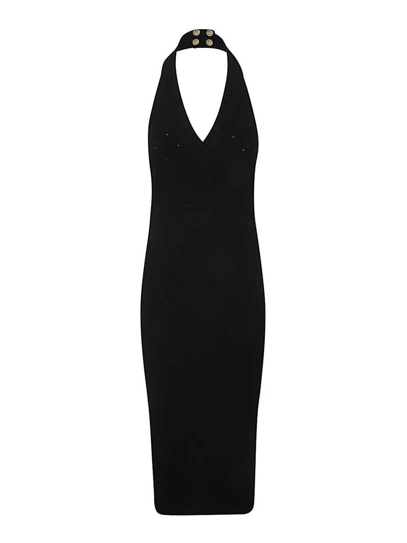 Abito midi in maglia con scollo all'americana Nero
