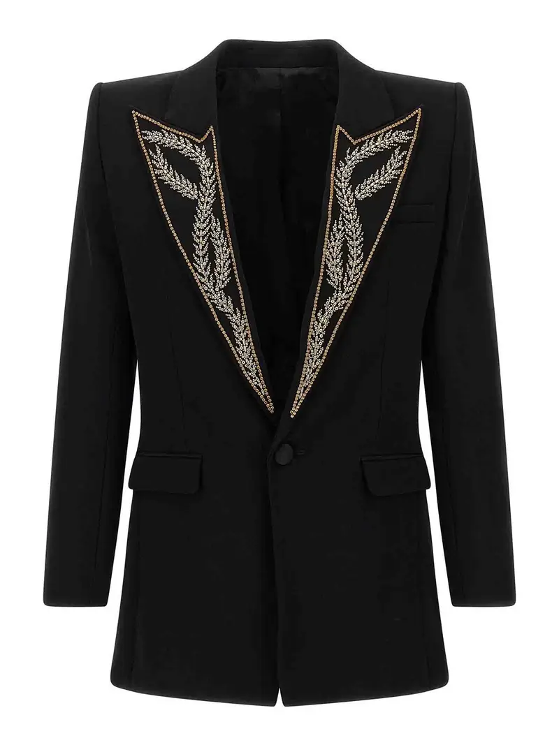 Blazer da ricamo a foglie Nero