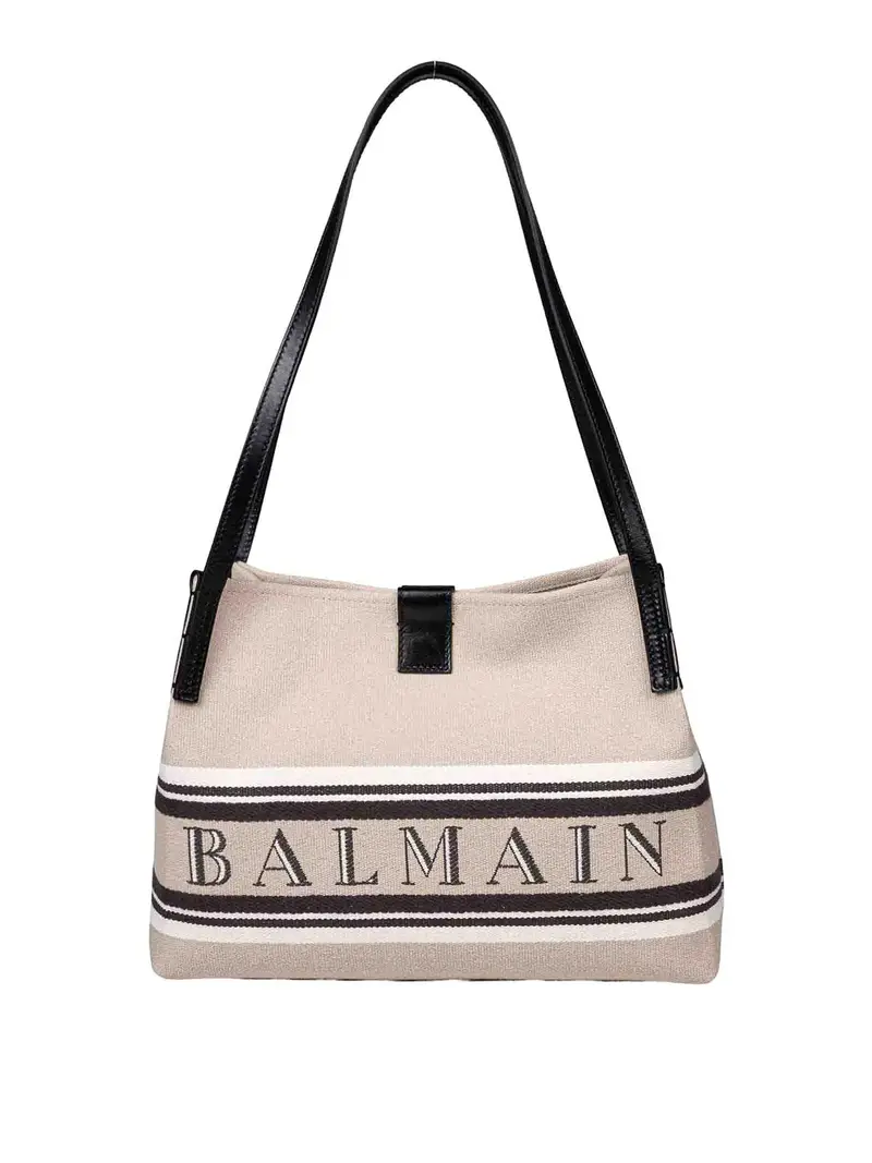 Balmain Borsa Shopper Release In Tela E Pelle Beige