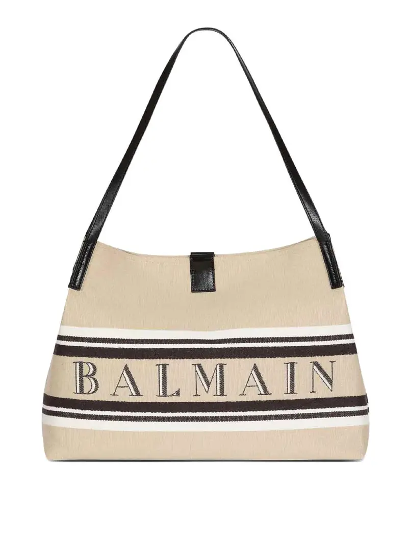 Borsa tote media in tela e pelle Beige