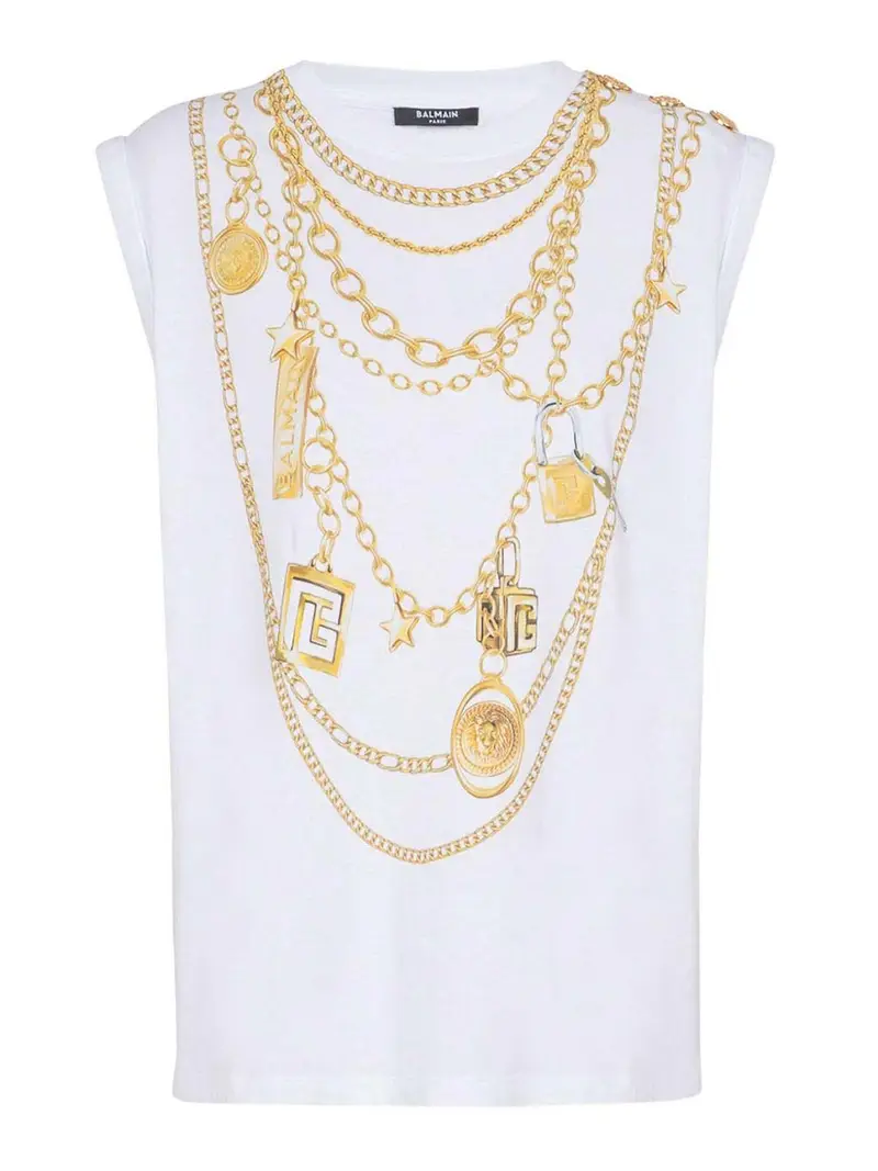 Canotta Con Stampa Collier Bianco