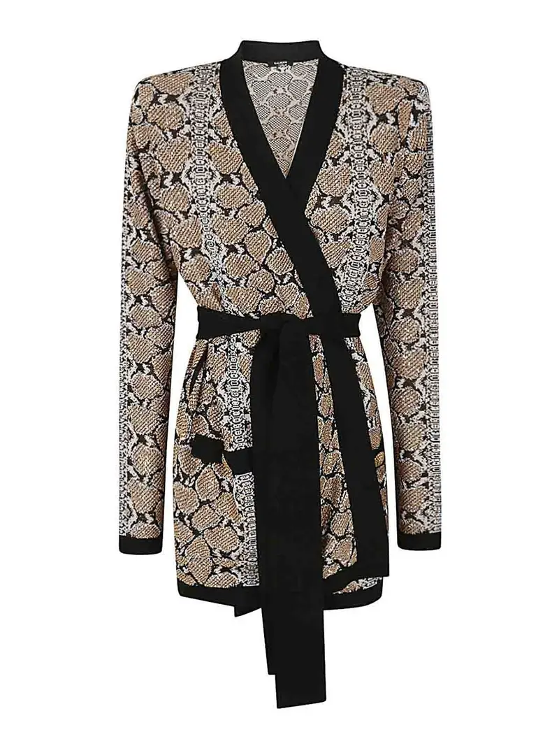 Cardigan con cintura glitterato Beige Chiaro