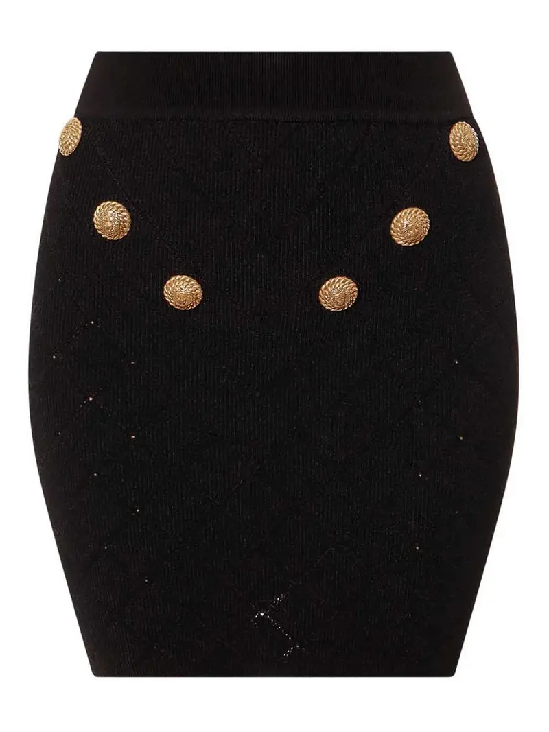 Gonna in maglia con motivo a rombi Nero