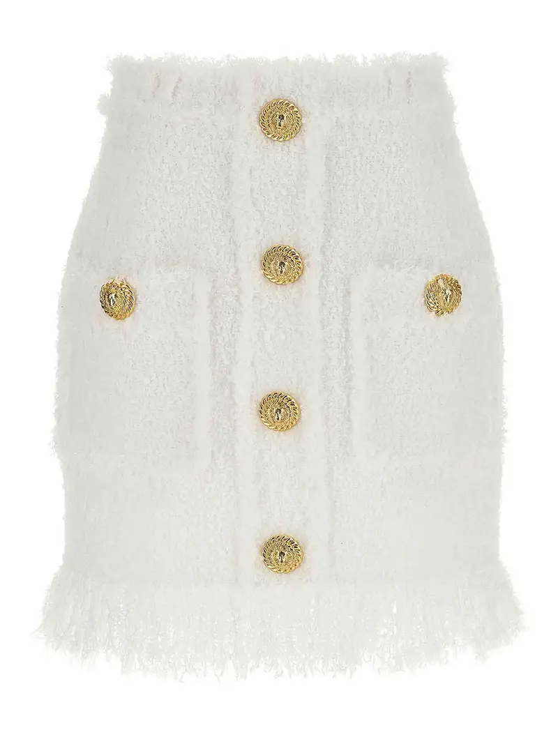 Gonna in tweed con bottoni Bianco