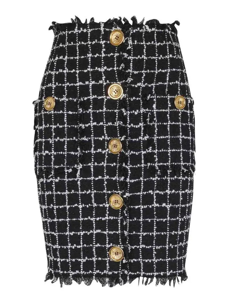 Gonna longuette in tweed Nero