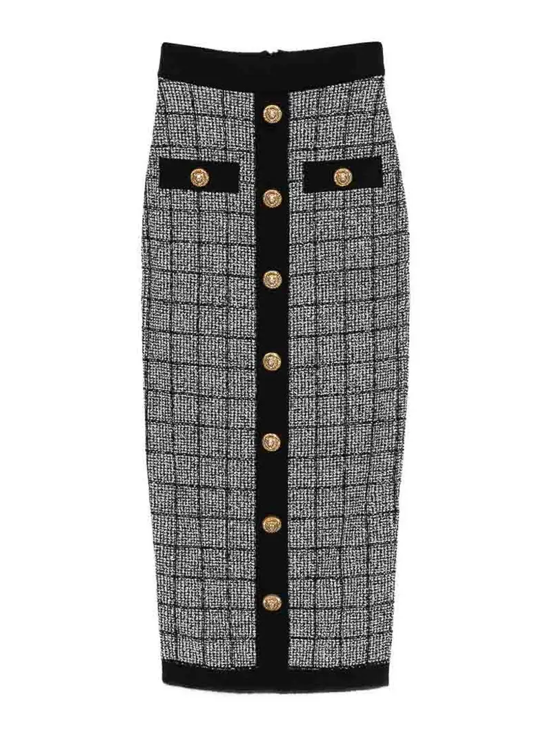 Gonna lunga in tweed Nero