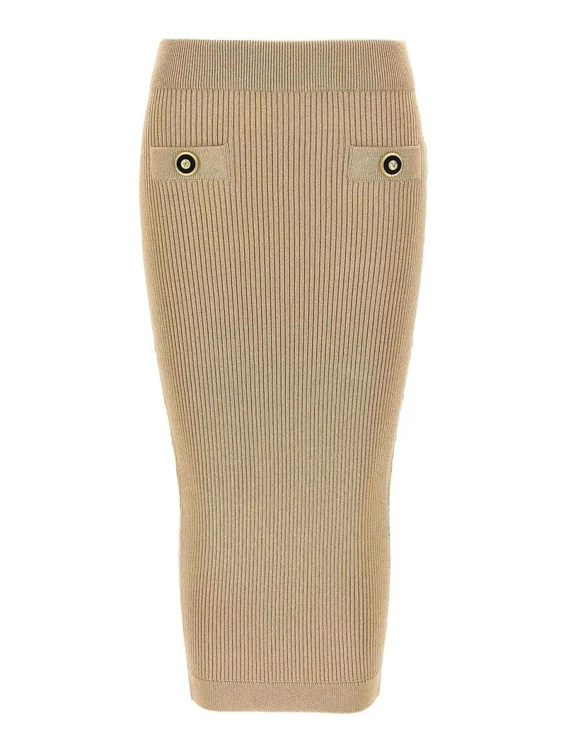 Gonna midi a coste Beige