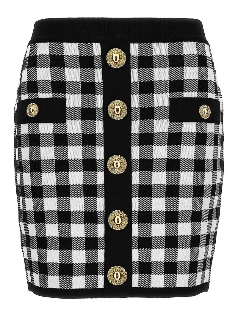 Gonna Vichy con bottoni logati Nero