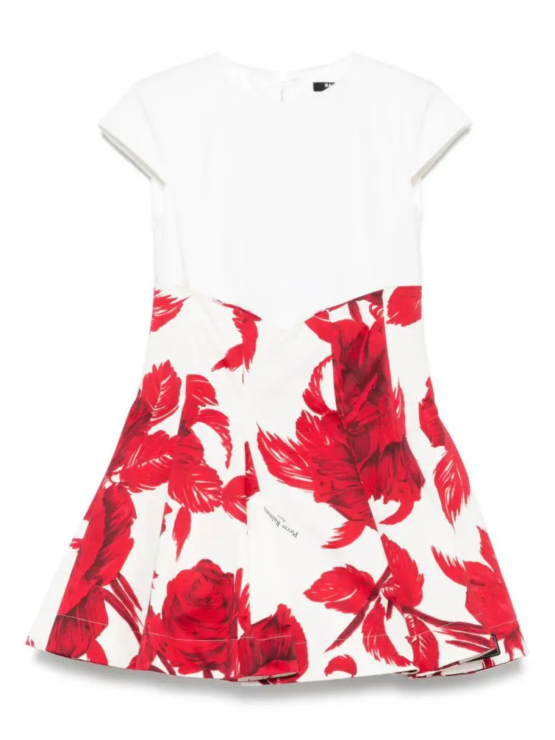 Abito avorio e rosso con fantasia floreale