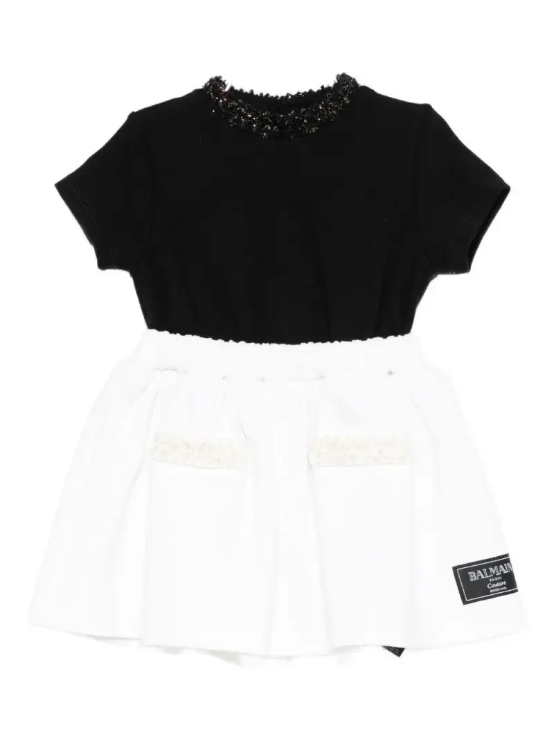 Abito con Colletto Decorato e Perline Nero bianco