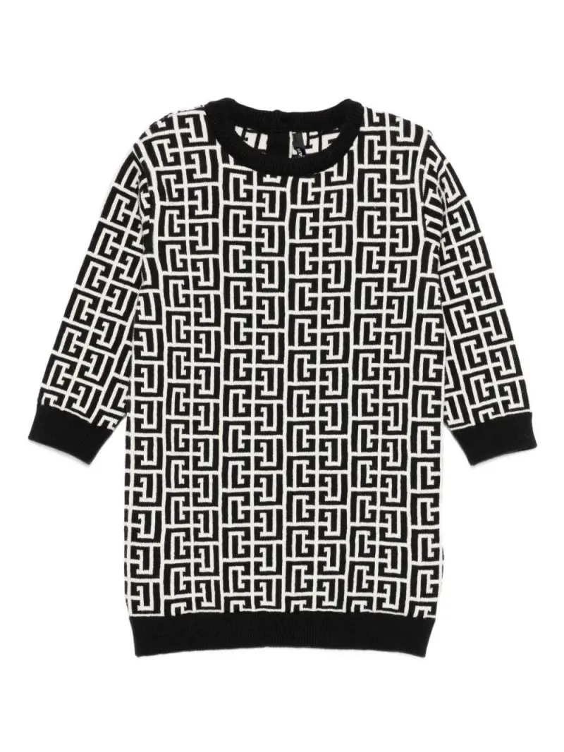 Abito Nero e Bianco con Motivo Monogramma Bianco Nero