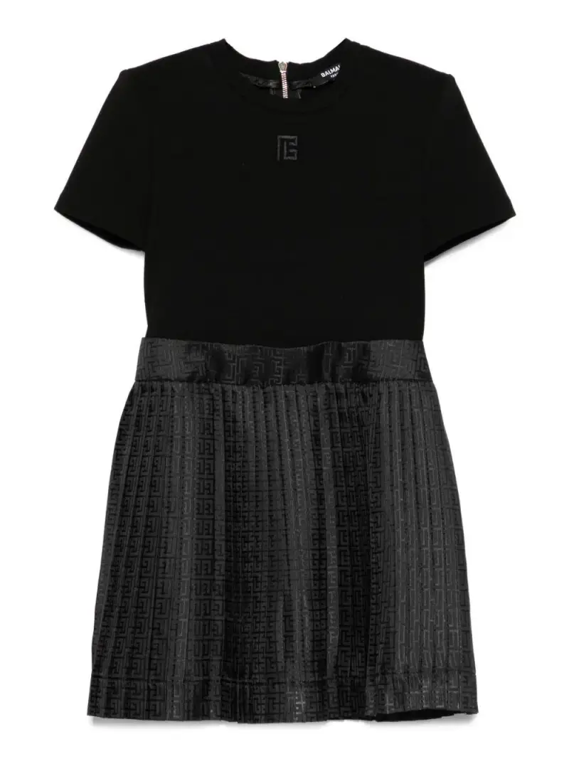 Abito Nero Plissettato con Logo