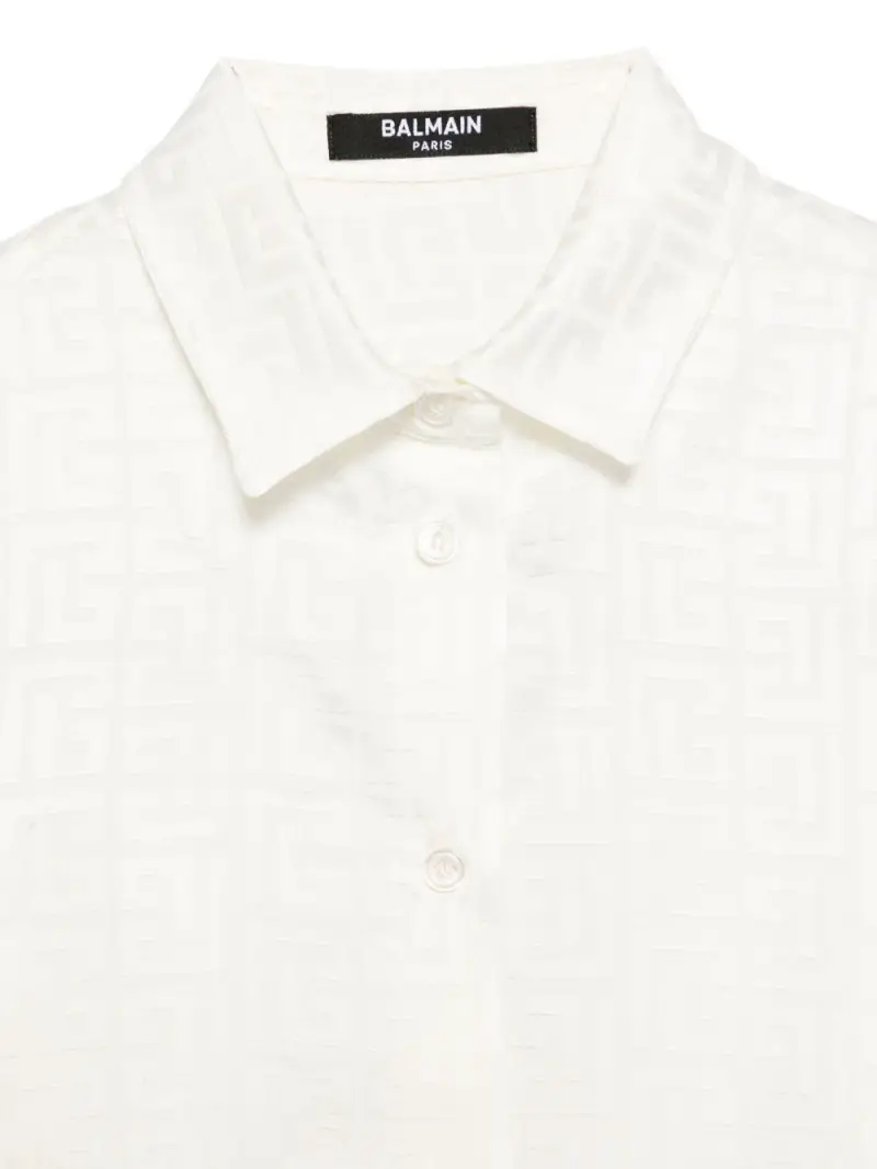 Camicia a Maniche Lunghe con Stampa Geometrica Bianco miniatura 3