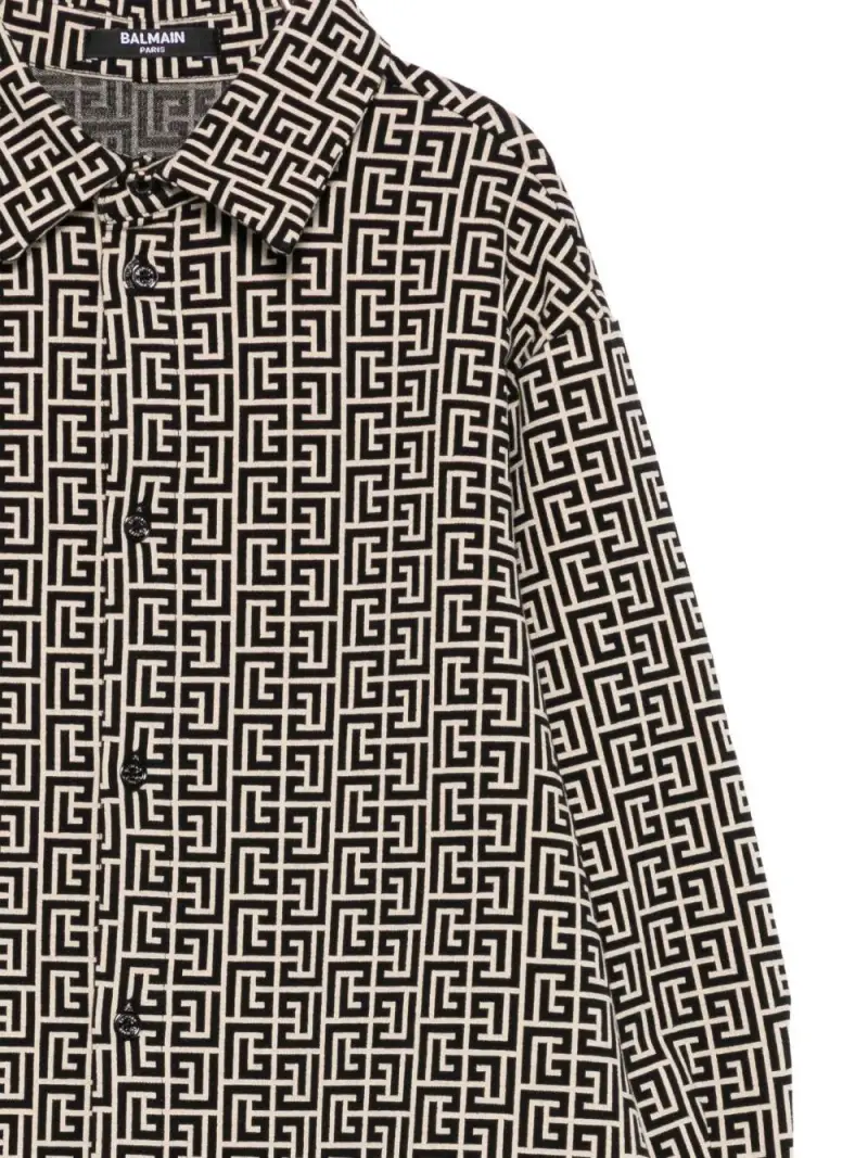 Camicia a Maniche Lunghe con Stampa Geometrica Crema nero miniatura 2