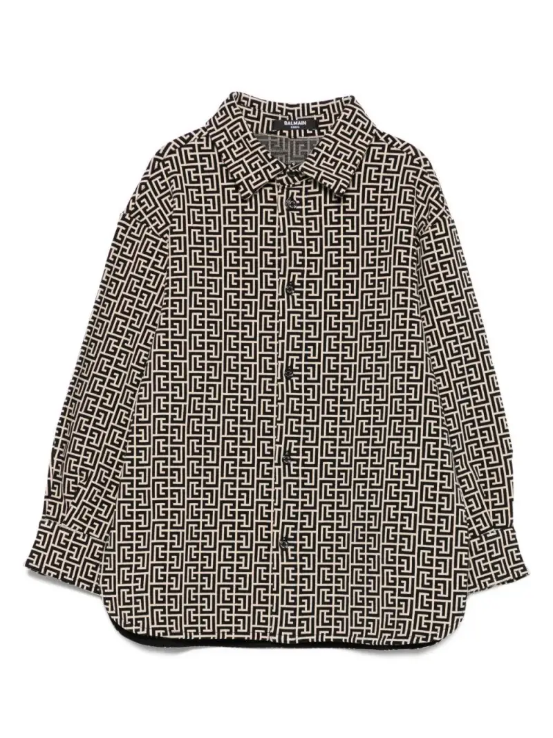 Camicia a Maniche Lunghe con Stampa Geometrica Crema nero
