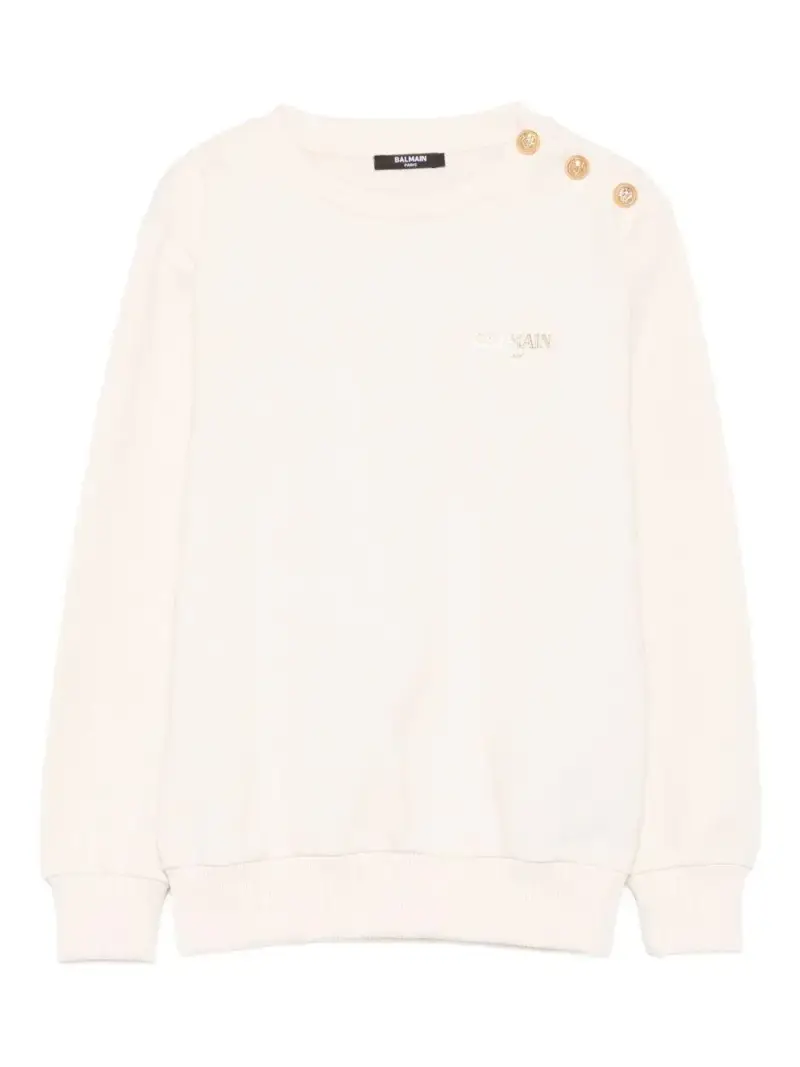 Felpa Beige con Bottoni e Logo Beige oro