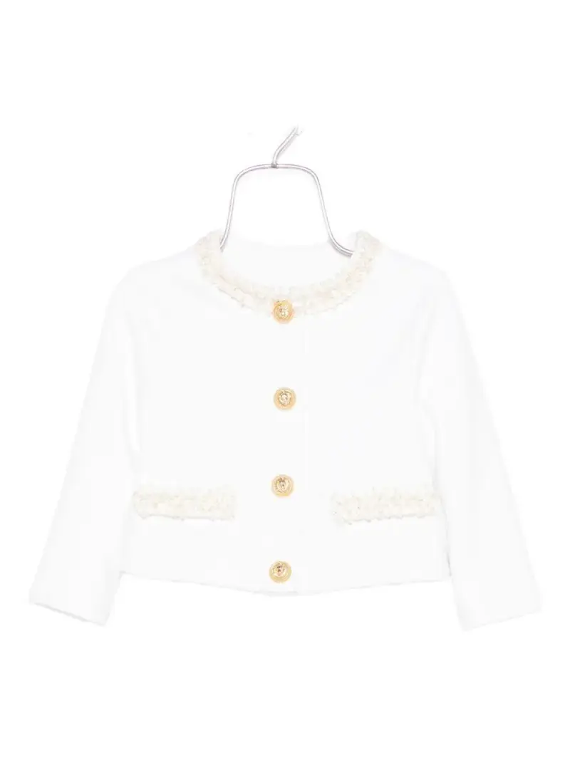 Giacca Bianca con Bottoni Dorati e Girocollo Bianco oro