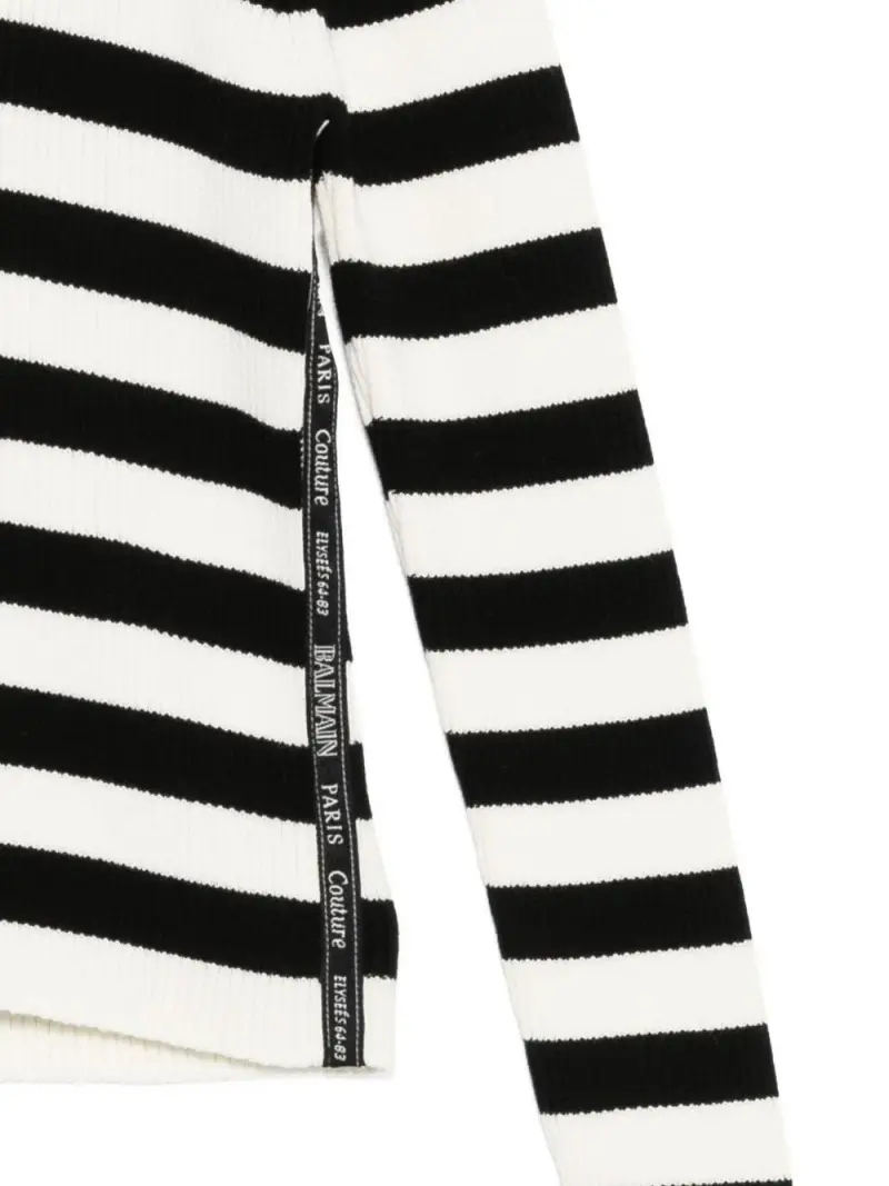 Maglione Beige a Righe con Collo Alto Bianco Nero miniatura 2