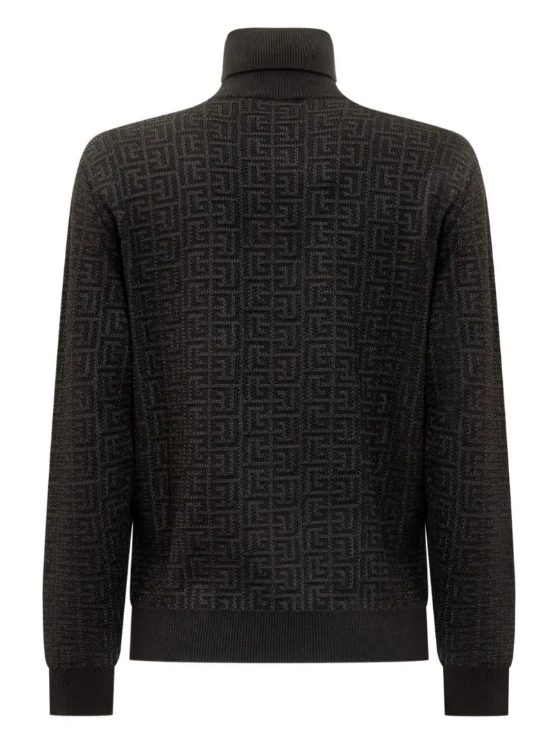 Maglione Nero a Collo Alto con Motivo Geometrico miniatura 2