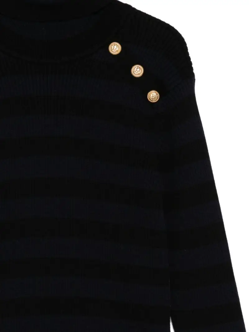 Maglione Nero a Righe con Collo Alto Nero blu miniatura 2